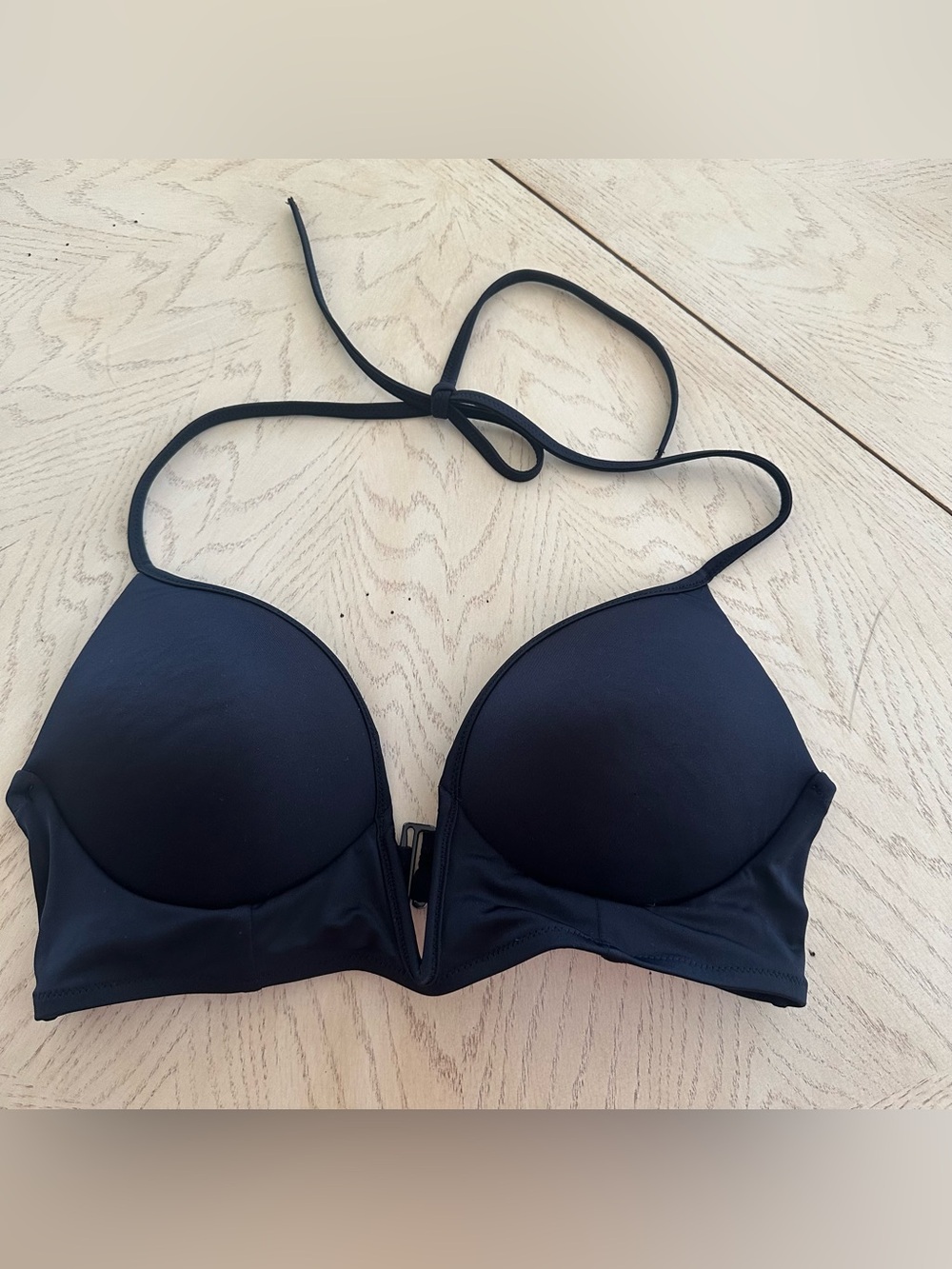 PINK by Victoria's Secret Deep V Push Up wire black bikini top Size L